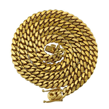 14K Yellow Solid Gold Mens Cuban Chain 10 mm